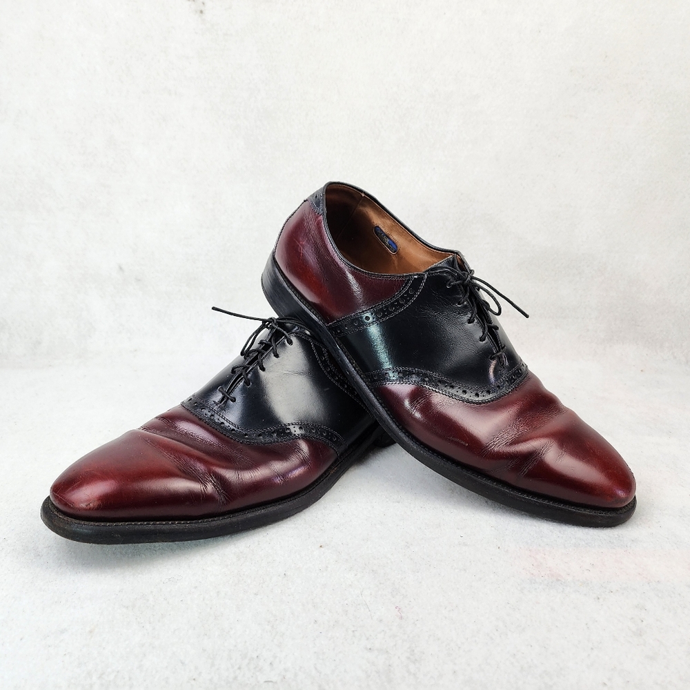 Allen Edmonds Polo Oxford Mens Size 14D Burgundy Black Leather Saddle Shoes